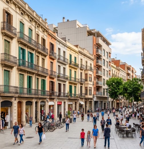 Avenidas peatonales, comercios y entorno del centro de Granollers